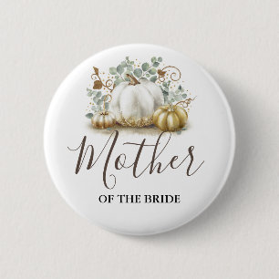 Badge Rond 5 Cm Mariage de automne Citrouille or et blanc