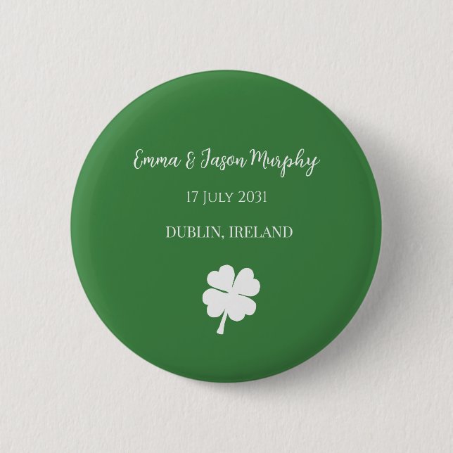 Badge Rond 5 Cm Mariage de trèfle vert irlandais moderne à quatre  (Devant)
