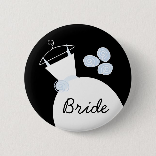 Badge Rond 5 Cm Mariage Gown Blue 'Bride' bouton noir (Devant)