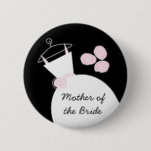 Badge Rond 5 Cm Mariage Gown rose 'Mère de la mariée' noir