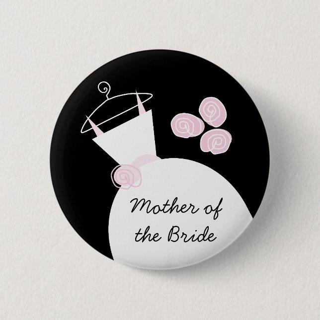 Badge Rond 5 Cm Mariage Gown rose 'Mère de la mariée' noir (Devant)