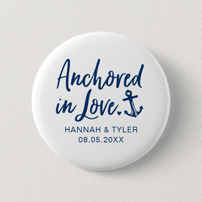 Badge Rond 5 Cm Mariage Naudtique Plage Ancré Dans L'Amour (Devant)
