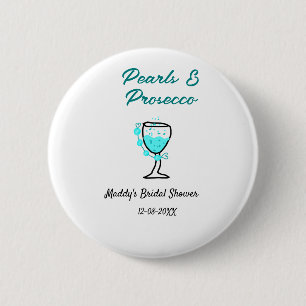 Badge Rond 5 Cm Mariage perles et prosecco nom bleu noir 