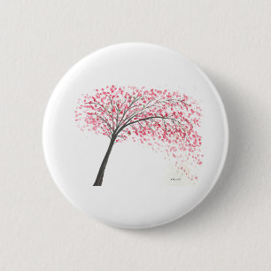 Badge Rond 5 Cm Mariage rose aquarelle cerisier fleuri