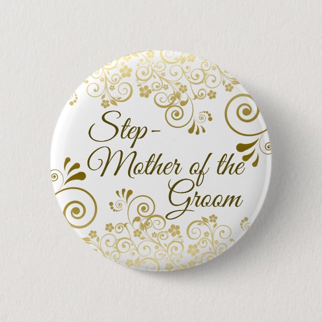 Badge Rond 5 Cm Mariage Stepmère de Groom Gold Filigree (Devant)
