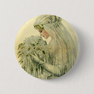 Badge Rond 5 Cm Mariage vintage, Portrait de mariée victorienne