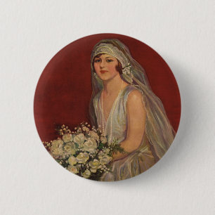 Badge Rond 5 Cm Mariage vintage, Portrait de mariée victorienne