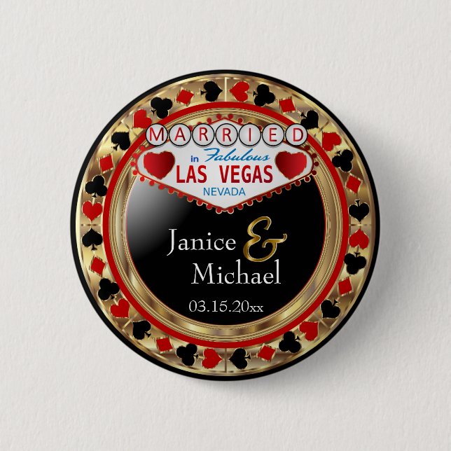 Badge Rond 5 Cm Marié à Fabulous Las Vegas - Rouge (Devant)