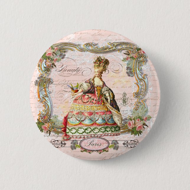 Badge Rond 5 Cm Marie Antoinette en rose (Devant)