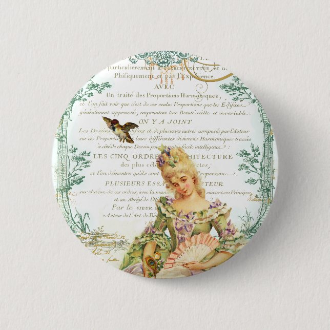 Badge Rond 5 Cm Marie Antoinette et Sparrow (Devant)