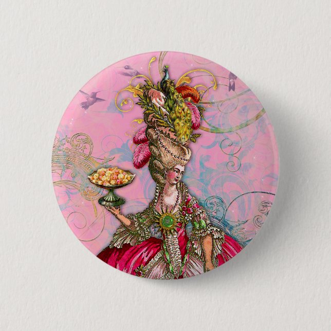 Badge Rond 5 Cm Marie Antoinette Hot Pink & Peacock (Devant)
