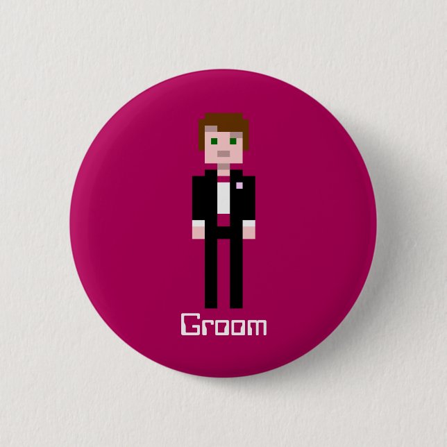 Badge Rond 5 Cm Marié de pixel - rouge foncé - coutume (Devant)