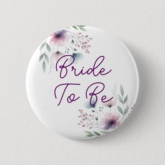Badge Rond 5 Cm Mariée Botanique Violet et Vert (Devant)
