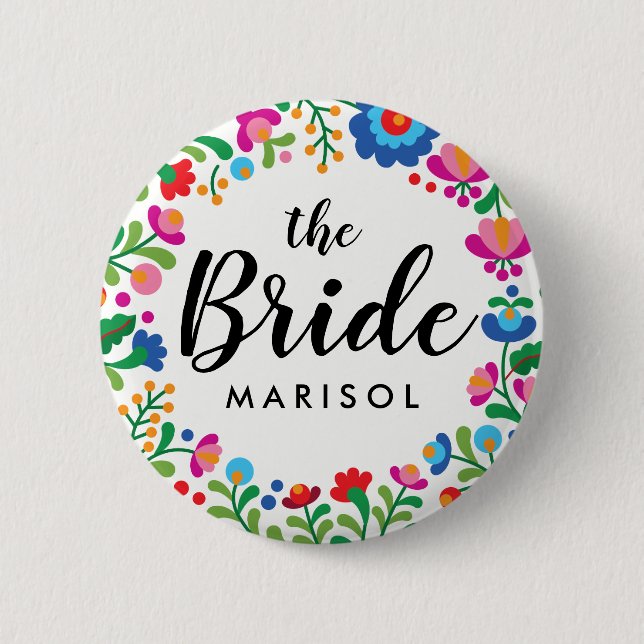 Badge Rond 5 Cm Mariée Broderie Mexicaine (Devant)
