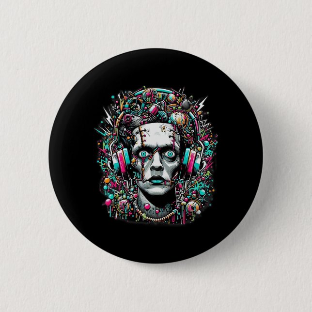Badge Rond 5 Cm Mariée Cyberpunk de Frankenstein  (Devant)