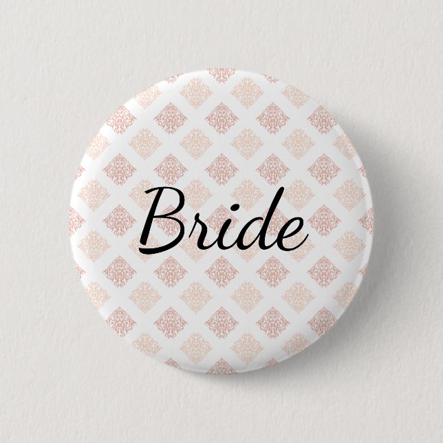 Badge Rond 5 Cm Mariée Damask Peach Blush (Devant)