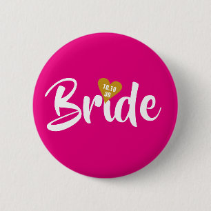 Badge Rond 5 Cm Mariée Date Or Cœur Personnalisé