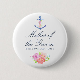 Badge Rond 5 Cm Mariée de la mère de mariage floral nautique du ma