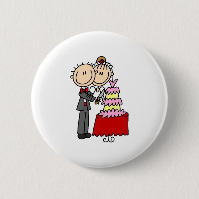 Badge Rond 5 Cm Mariée Et Pièce Par Le Bouton Mariage Du Gâteau (Devant)