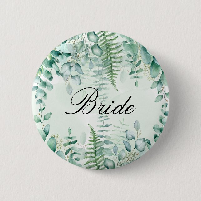 Badge Rond 5 Cm Mariée eucalyptus verdure forêt boisée (Devant)