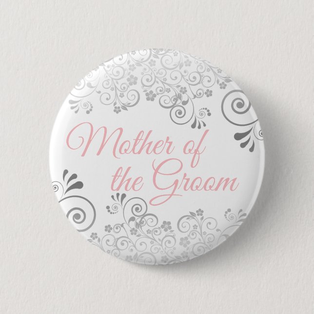 Badge Rond 5 Cm Mariée, Mère du Marié Rose & Gris (Devant)