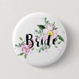 Badge Rond 5 Cm Mariée Rose Floral Aquarelle Mariage Enterrement d