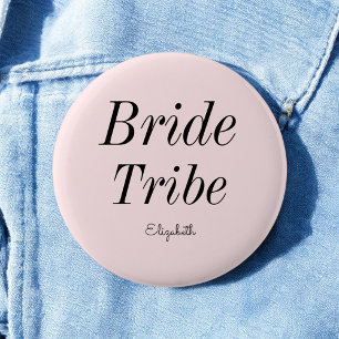 Badge Rond 5 Cm Mariée Tribu Rose Pâle Bouton Noir Mariage