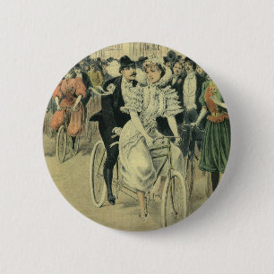 Badge Rond 5 Cm Mariés de mariage victorien à bicyclette