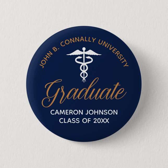 Badge Rond 5 Cm Marine Blue Gold Médicale School Graduation Keepsa (Devant)