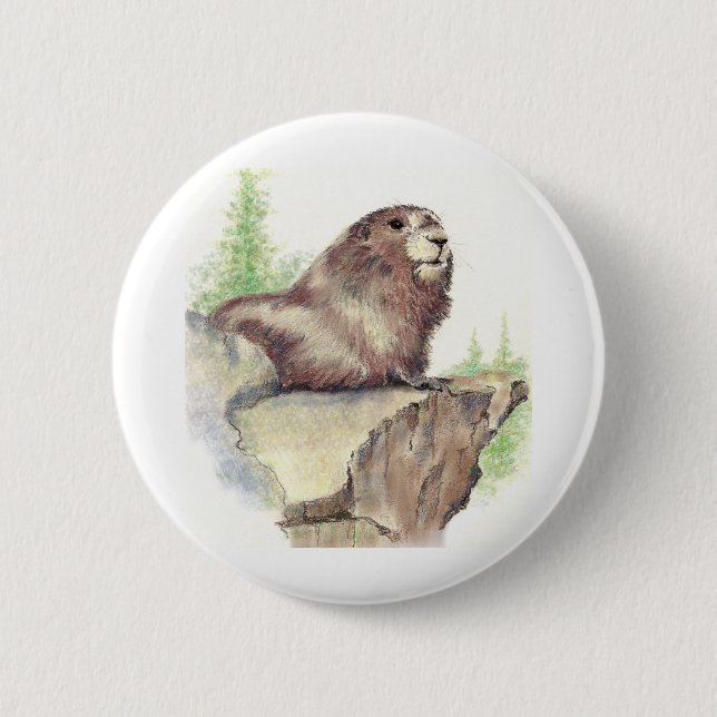 Badge Rond 5 Cm Marmotte mignonne, Nature animale, Aquarelle de la (Devant)