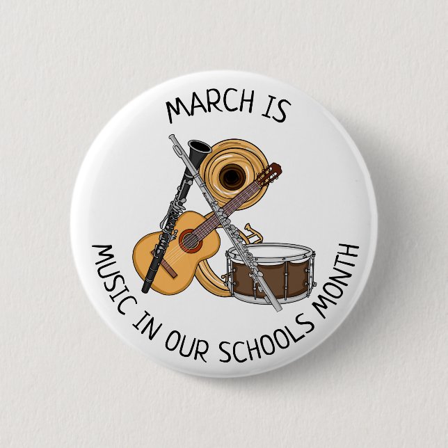 Badge Rond 5 Cm Mars est la musique dans nos écoles Mois (Devant)
