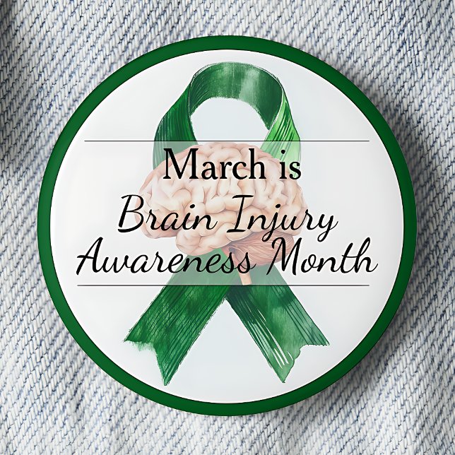 Badge Rond 5 Cm Mars Mois de sensibilisation aux blessures cérébra (March is Brain Injury Awareness Month pinback button.)