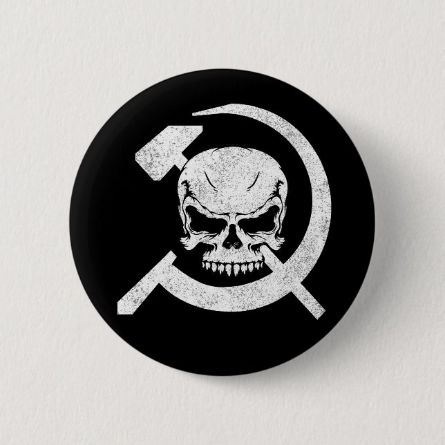 Badge Rond 5 Cm Marteau et faucille avec le crâne (Devant)