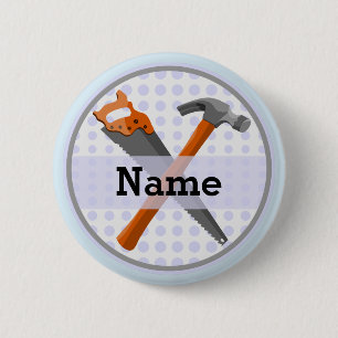 Badge Rond 5 Cm Marteau et scie design pour garçons