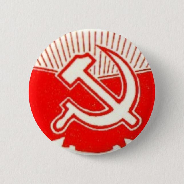 Badge Rond 5 Cm Marteau, faucille, et drapeaux rouges (Devant)