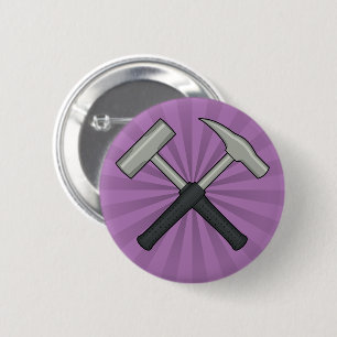 Badge Rond 5 Cm Marteaux géologiques avec Sunburst