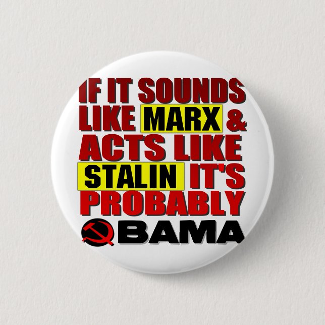 Badge Rond 5 Cm Marx, Stalin ? Obama ! (Devant)