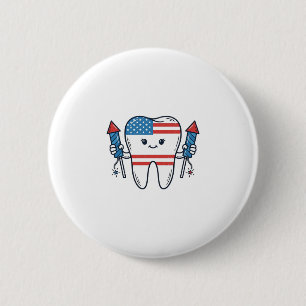 Badge Rond 5 Cm Mascotte de dent patriotique Feu d'artifice Concep