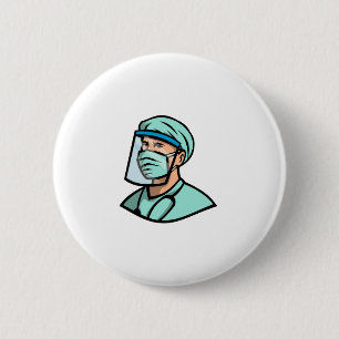 Badge Rond 5 Cm Mascotte de masque Médicale professionnelle
