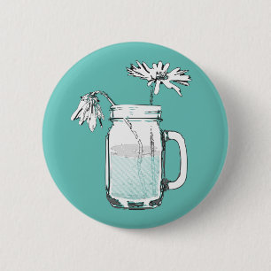 Badge Rond 5 Cm mason jar daisies