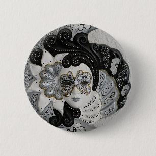 Badge Rond 5 Cm Masque vénitien argent or