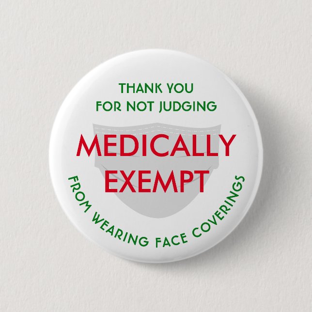 Badge Rond 5 Cm Masque Visage Blanc Médicalement Exempté (Devant)