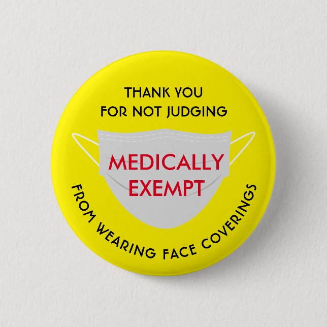 Badge Rond 5 Cm Masque Visage Jaune médicalement exempté (Devant)