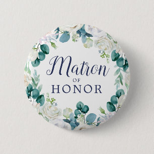 Badge Rond 5 Cm Matron de Fleur Blanche Classique de Fête des mari