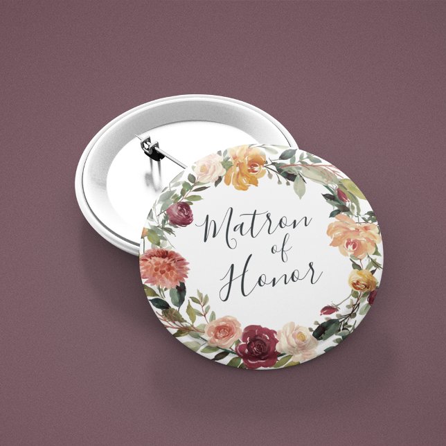 Badge Rond 5 Cm Matron d'honneur en fleur rustique (Créateur téléchargé)