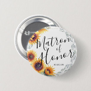 Badge Rond 5 Cm Matron d'honneur fleurs de tournesol personnalisé 