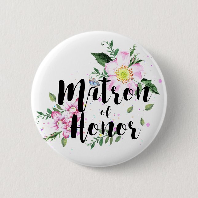 Badge Rond 5 Cm Matron d'honneur Mariage d'aquarelle rose (Devant)