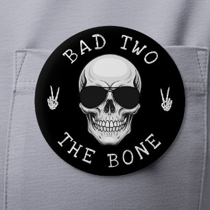 Badge Rond 5 Cm Mauvais squelette de crâne jusqu'à l'os Fête d'ann