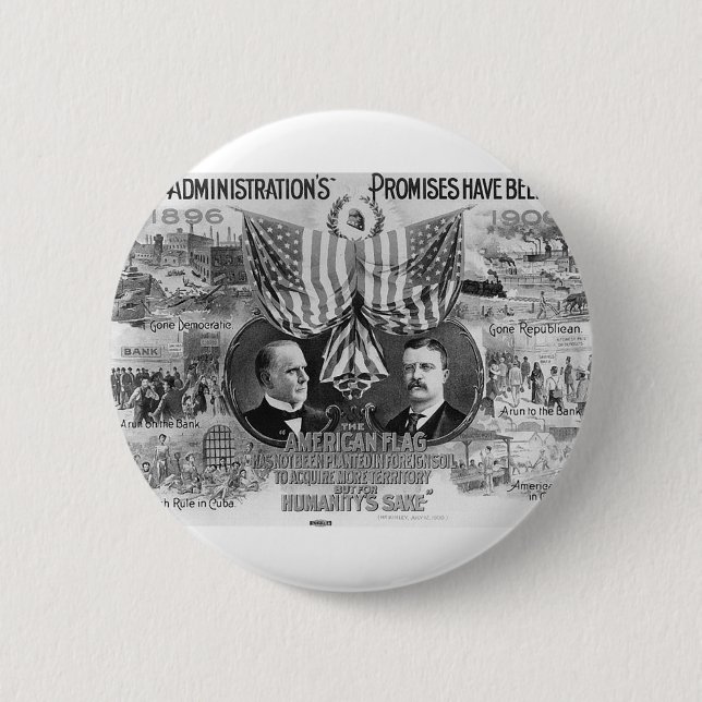 Badge Rond 5 Cm McKinley 1900 - Teddy Roosevelt (Devant)
