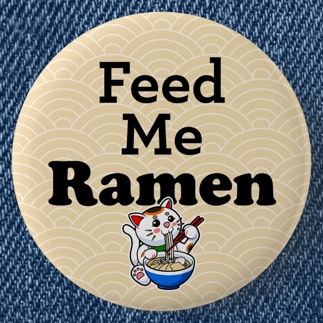 Badge Rond 5 Cm Me nourrir Ramen - Chat mignon (Feed Me Ramen Cute Lucky Cat Can Badge- Detail View)